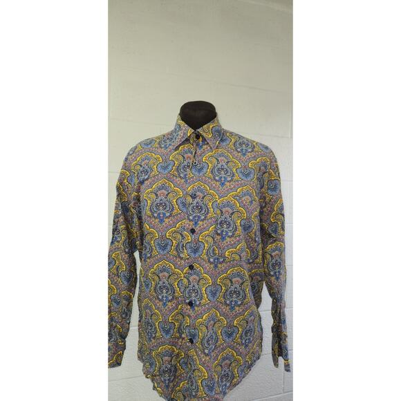 Alan Fussler Men’s Med Multi Colored Paisley Long Sleeve Button Down Collar - Picture 3 of 10